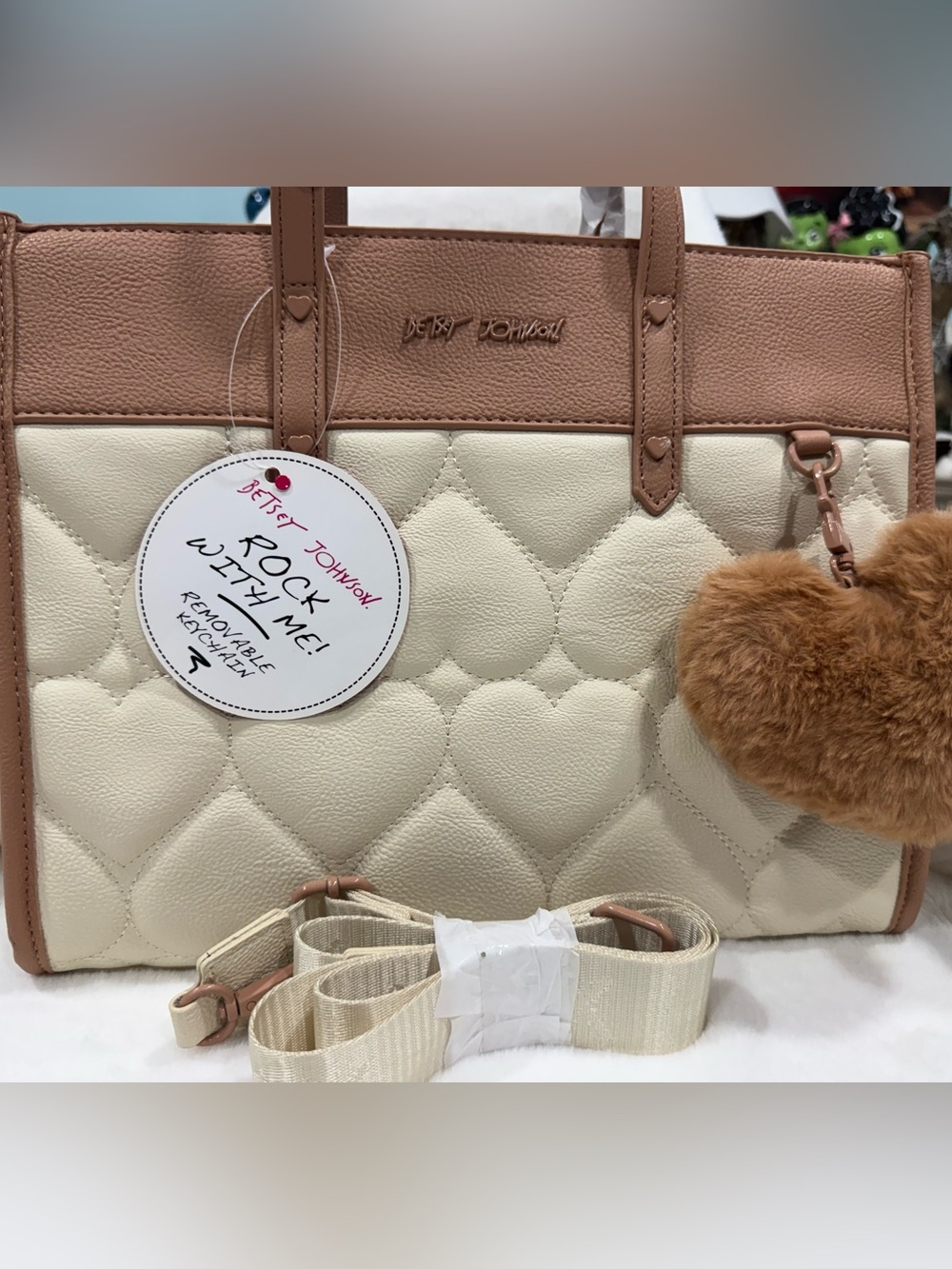 NWT—Betsey Johnson Cream & Tan Quilted Heart Tote..XOBecca-H
